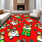 Red Corgi Gift Bow Ribbon Festive Rug