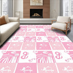 Pink Floral Checkerboard Abstraction Rug