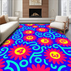 Bright Red Yellow Floral Swirl Rug