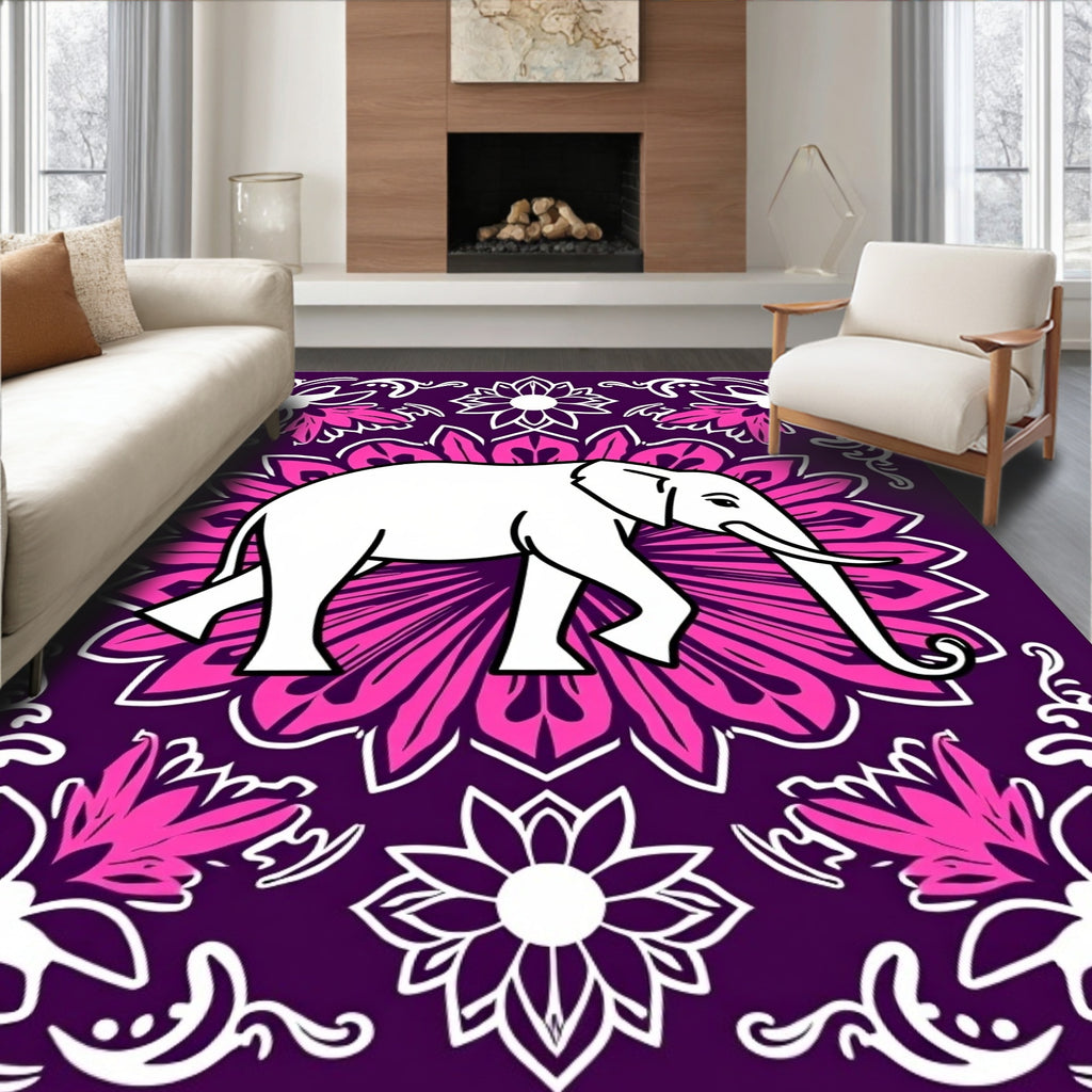 Majestic White Elephant Mandala Art Rug