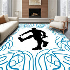 Black Silhouette Figure Blue Swirl Frame Rug