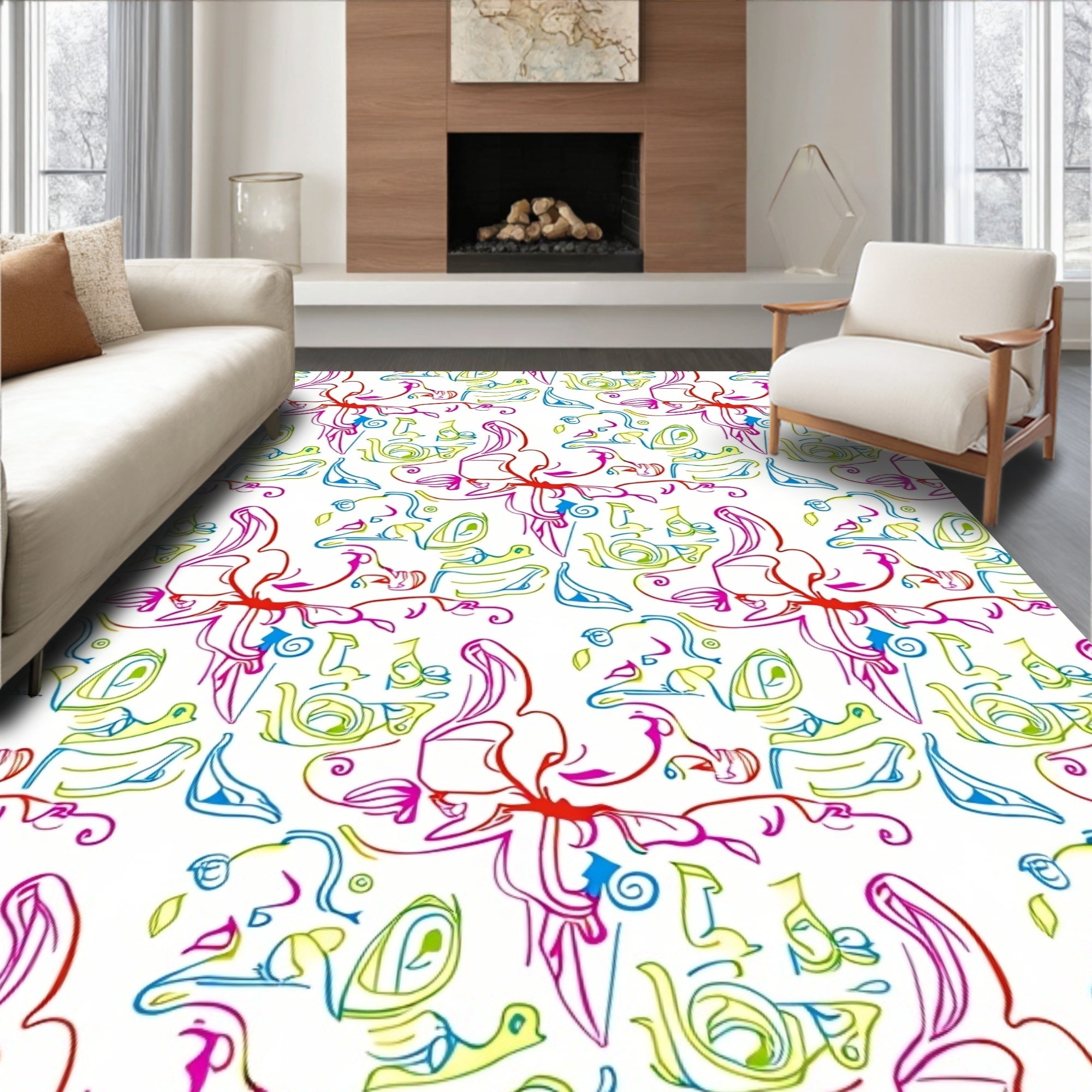 Vibrant Abstract Floral Swirls Rug