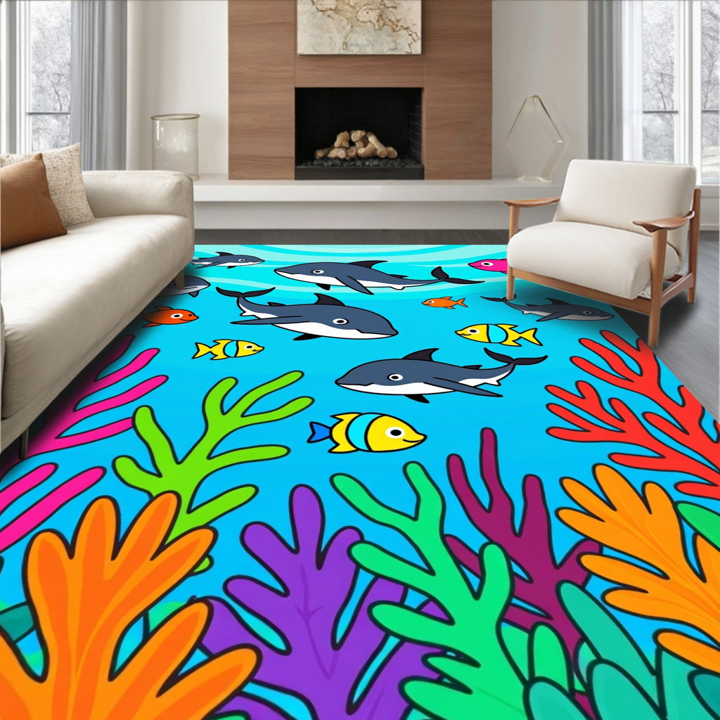 Oceanic Coral Reef School of Fish Rug