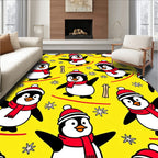 Cute Skiing Penguin Whimsical Yellow Rug