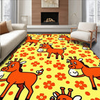Cute Orange Giraffe Floral Meadow Rug