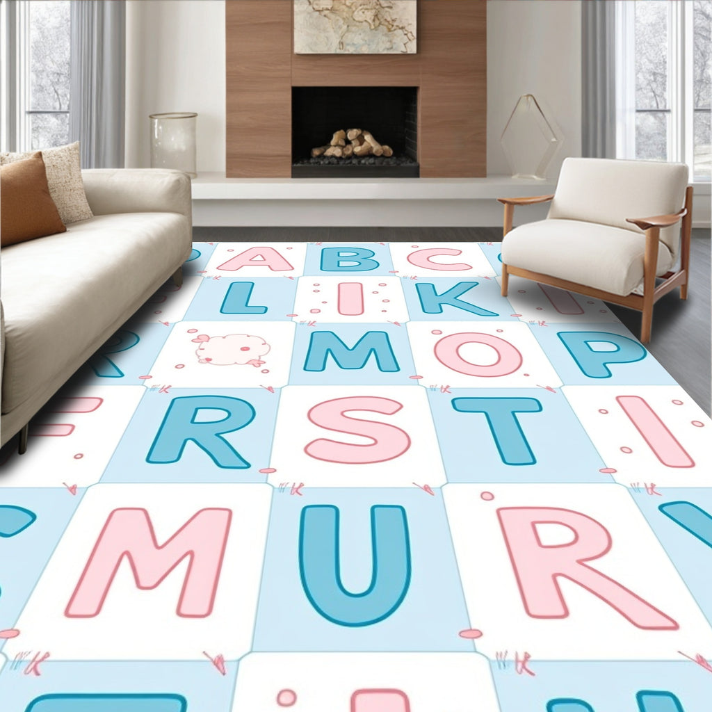 Playful Alphabet Blocks Blue Pink Rug
