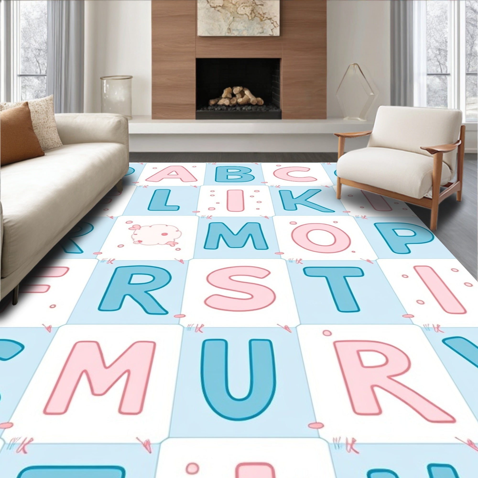 Playful Alphabet Blocks Blue Pink Rug
