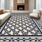 Ornate Cream Navy Scrollwork Rug