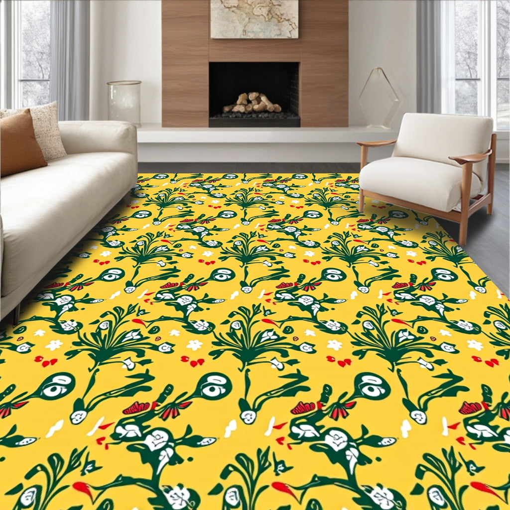 Yellow Green Red Floral Sketch Rug