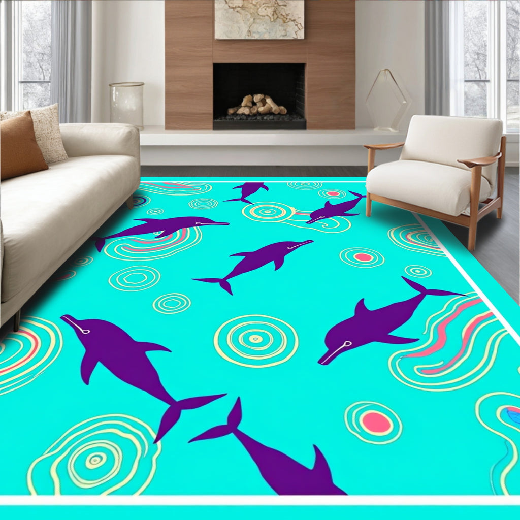 Deep Blue Dolphin Swirls Rug