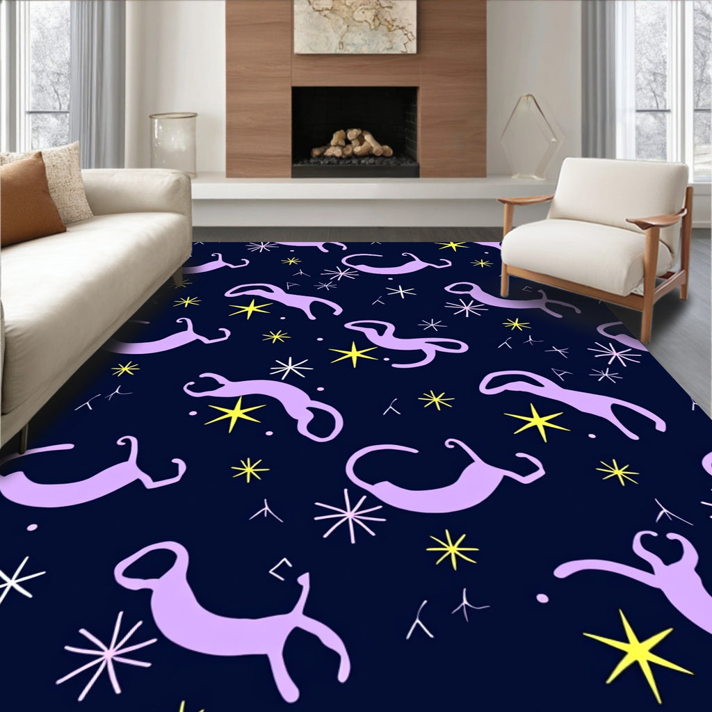 Lavender Creatures With Yellow Stars Rug