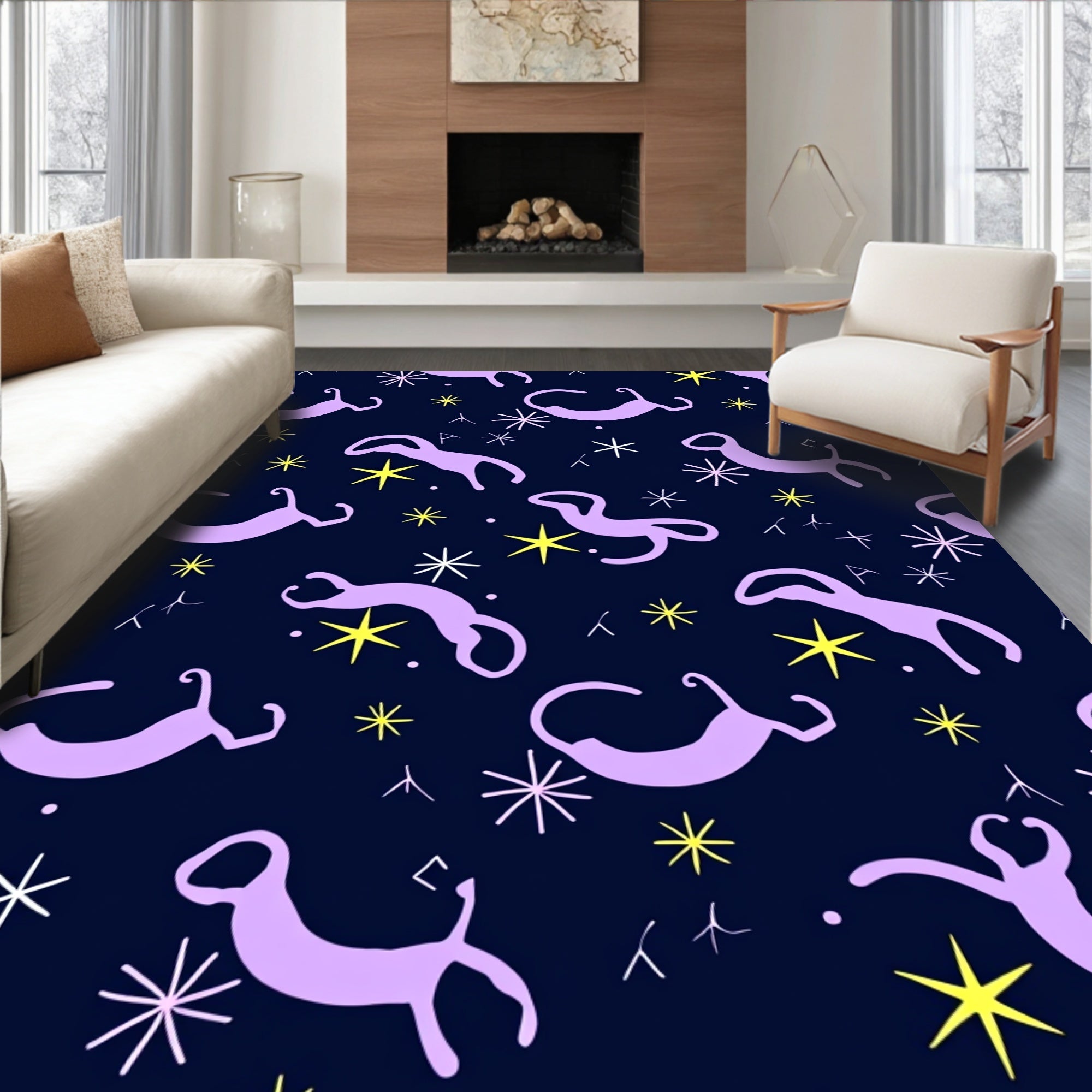 Lavender Creatures With Yellow Stars Rug