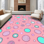 Whimsical Pink Teal Scattered Circles Rug