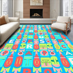 Bold Alphabet Grid Cubes And Faces Rug