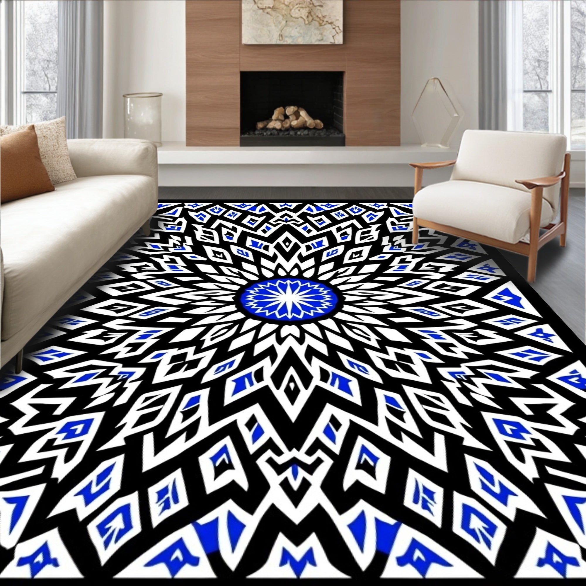 Electric Blue Mandala Sunburst Rug