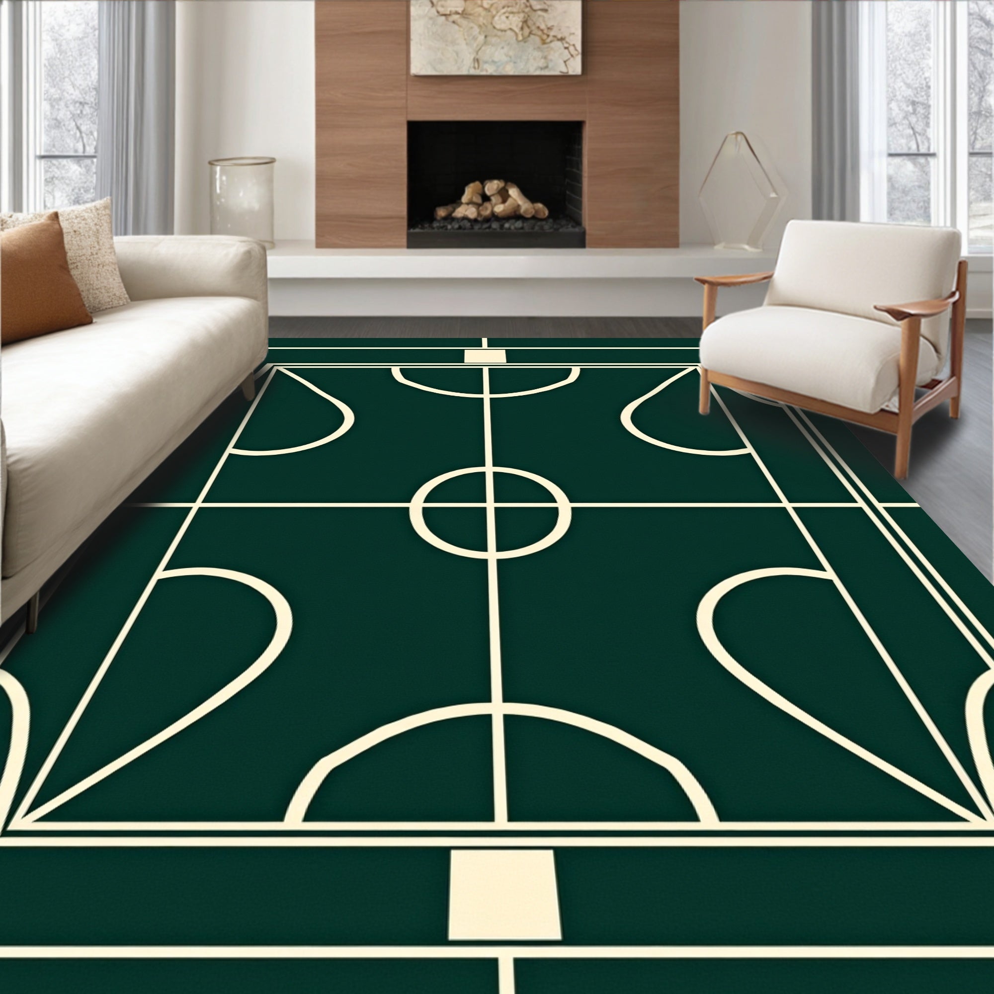 Emerald Green Geometric Arc Rug