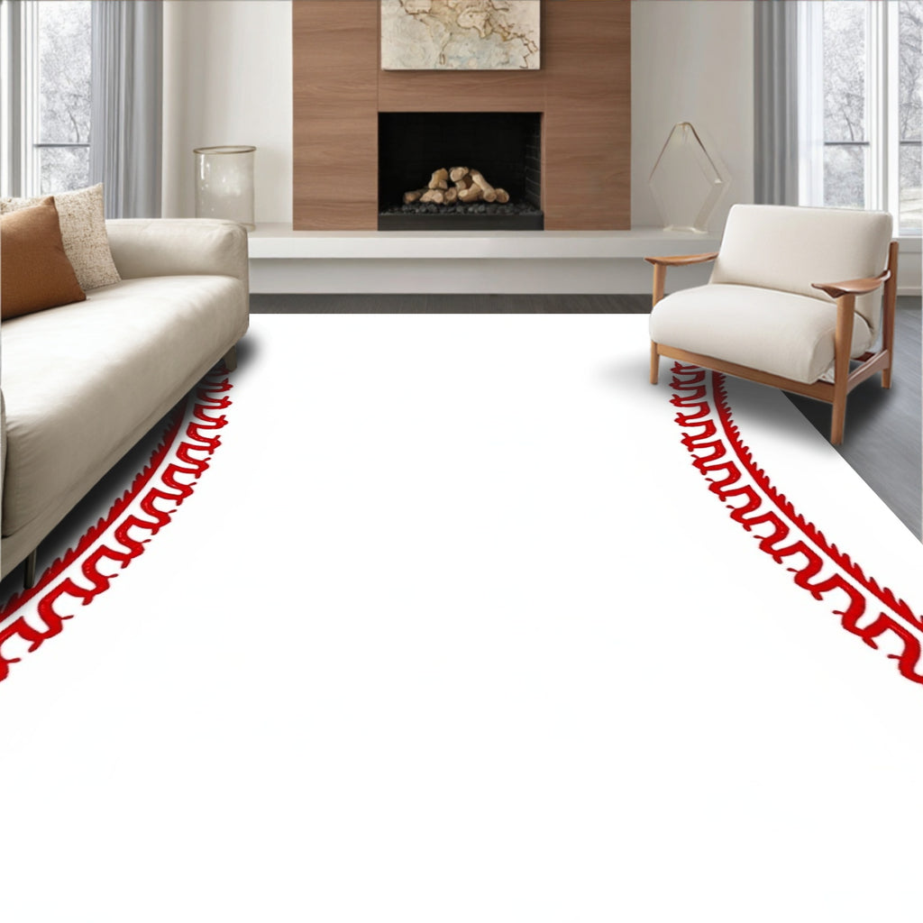 Red Baseball Stitching Border Rug
