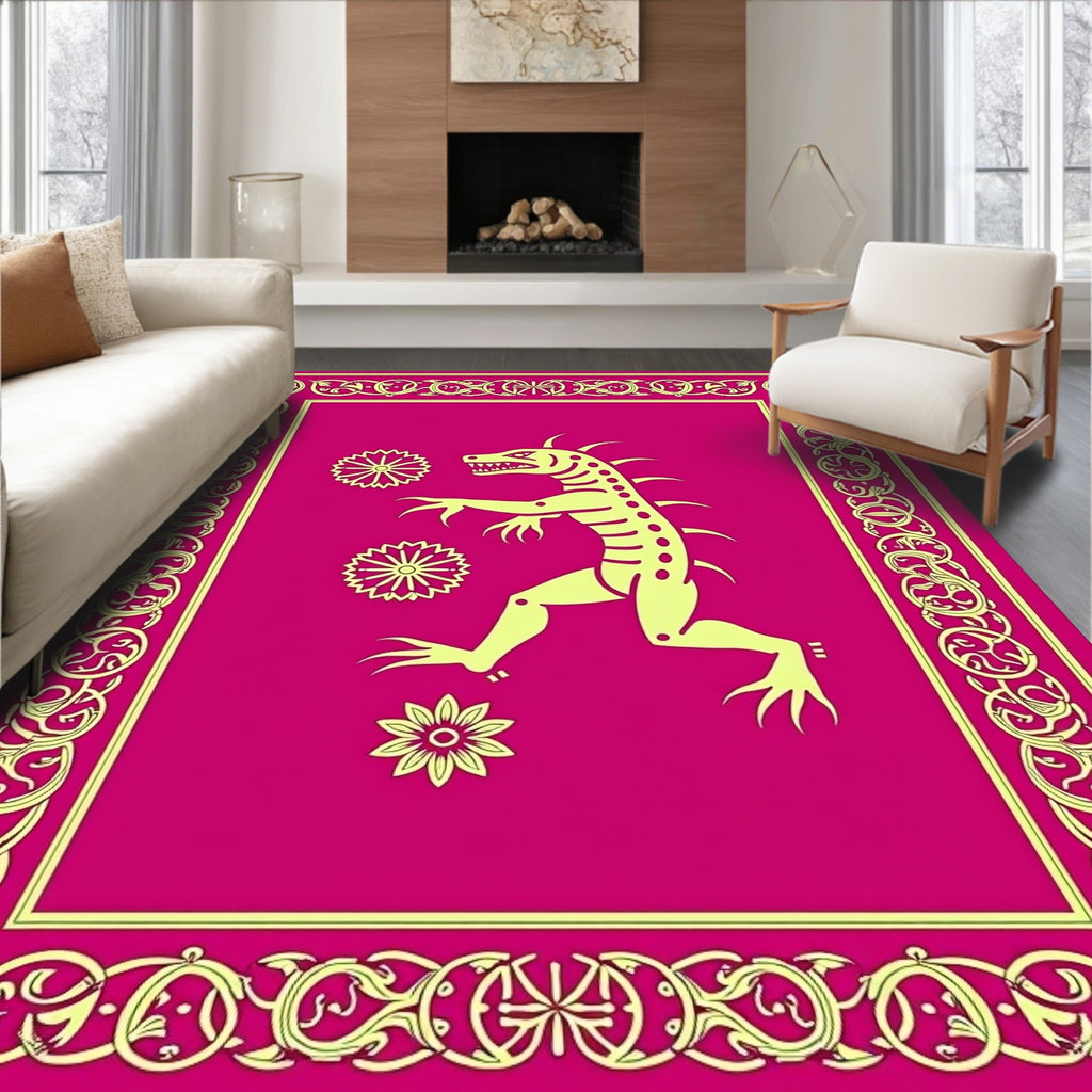 Crimson Dragon Floral Border Rug