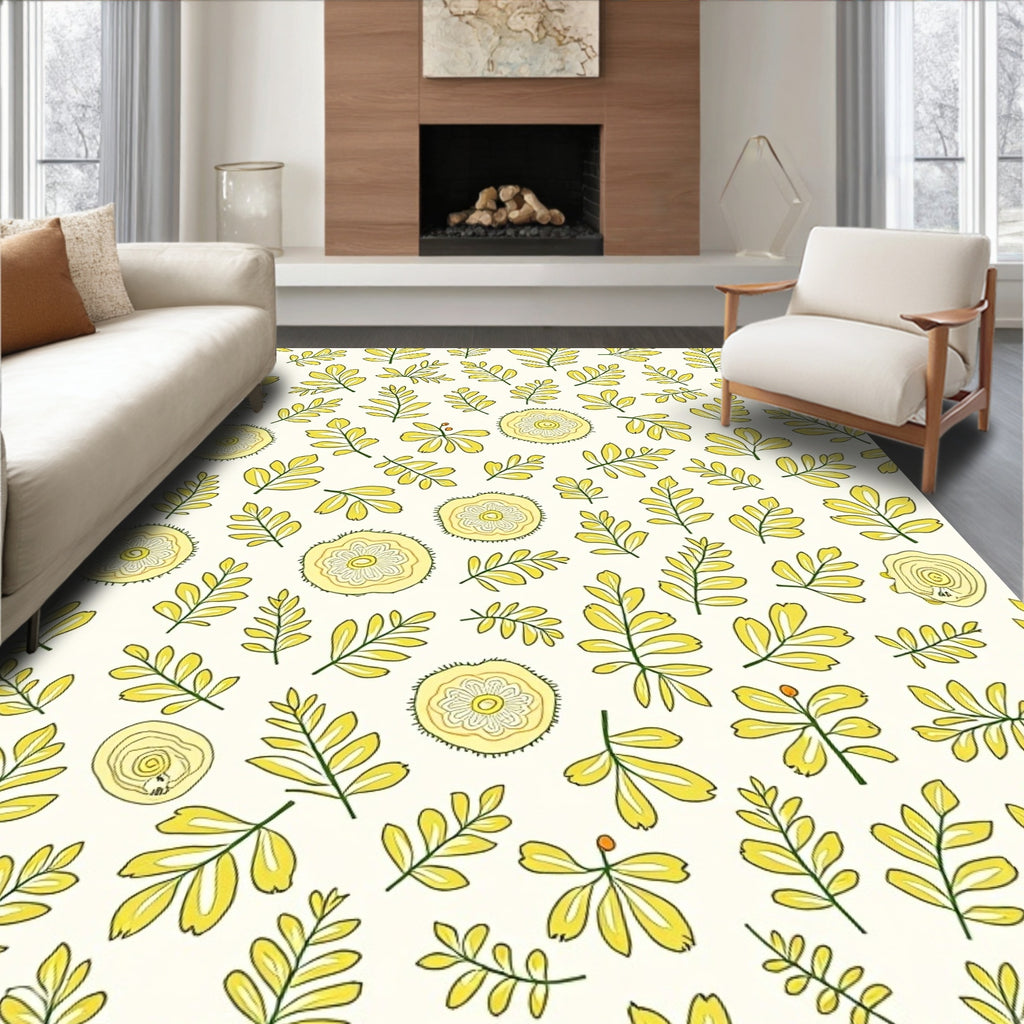 Yellow Leafy Branches Floral Medallion Rug