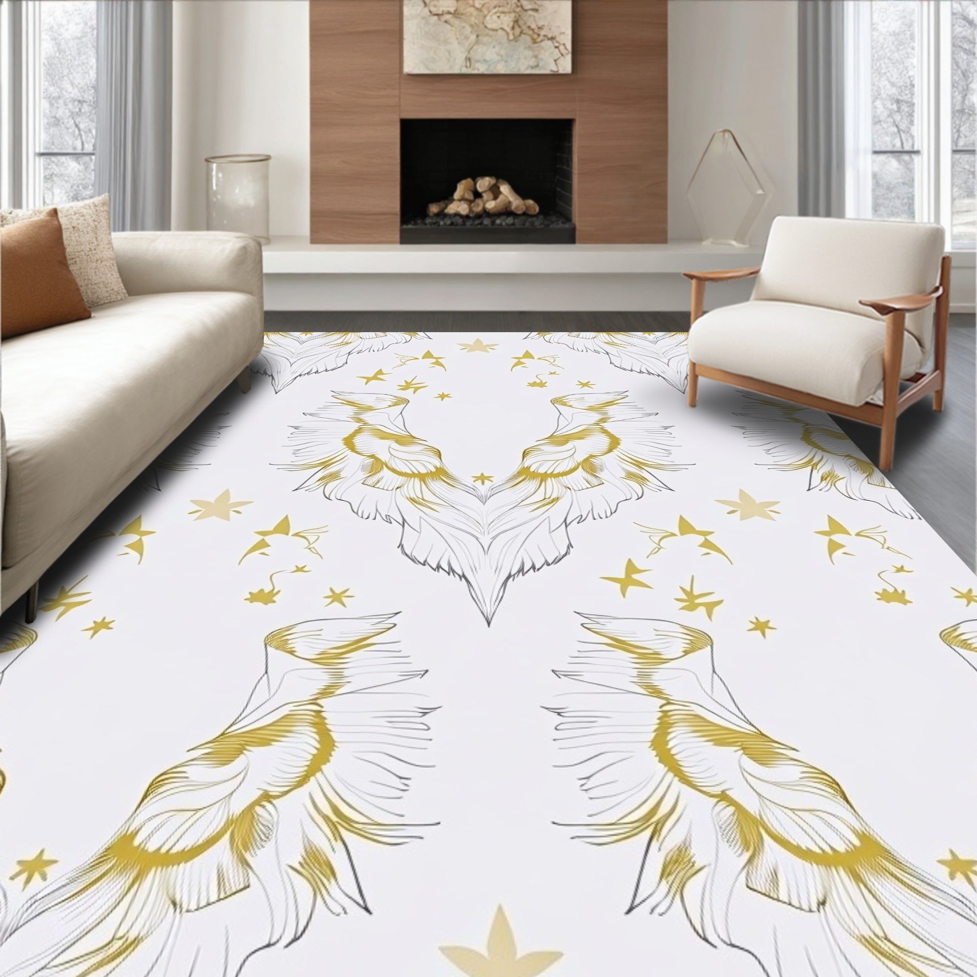 Golden Feather Winged Starburst Rug