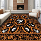 Bold Orange Skull Mandala Rug