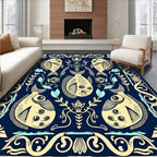 Naval Blue Cream Five Fish Motif Rug