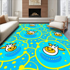 Fun Blue Yellow Cow Circles Rug
