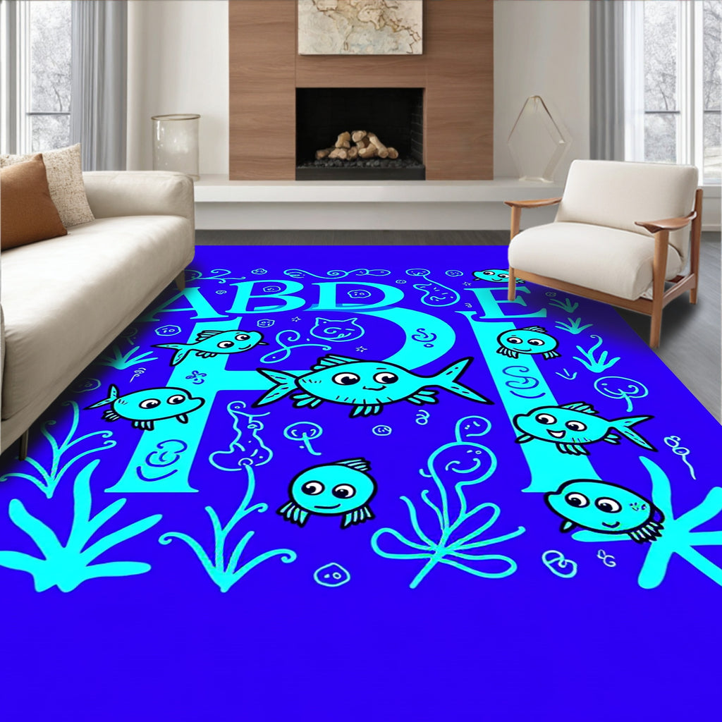 Aqua Fish Alphabet Aqua Swirls Rug