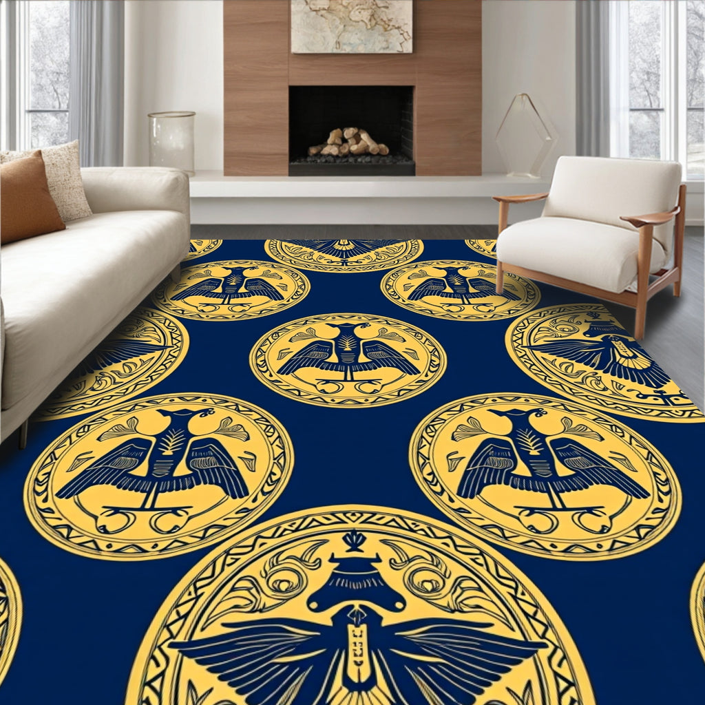 Golden Double Headed Eagle Round Medallion Rug