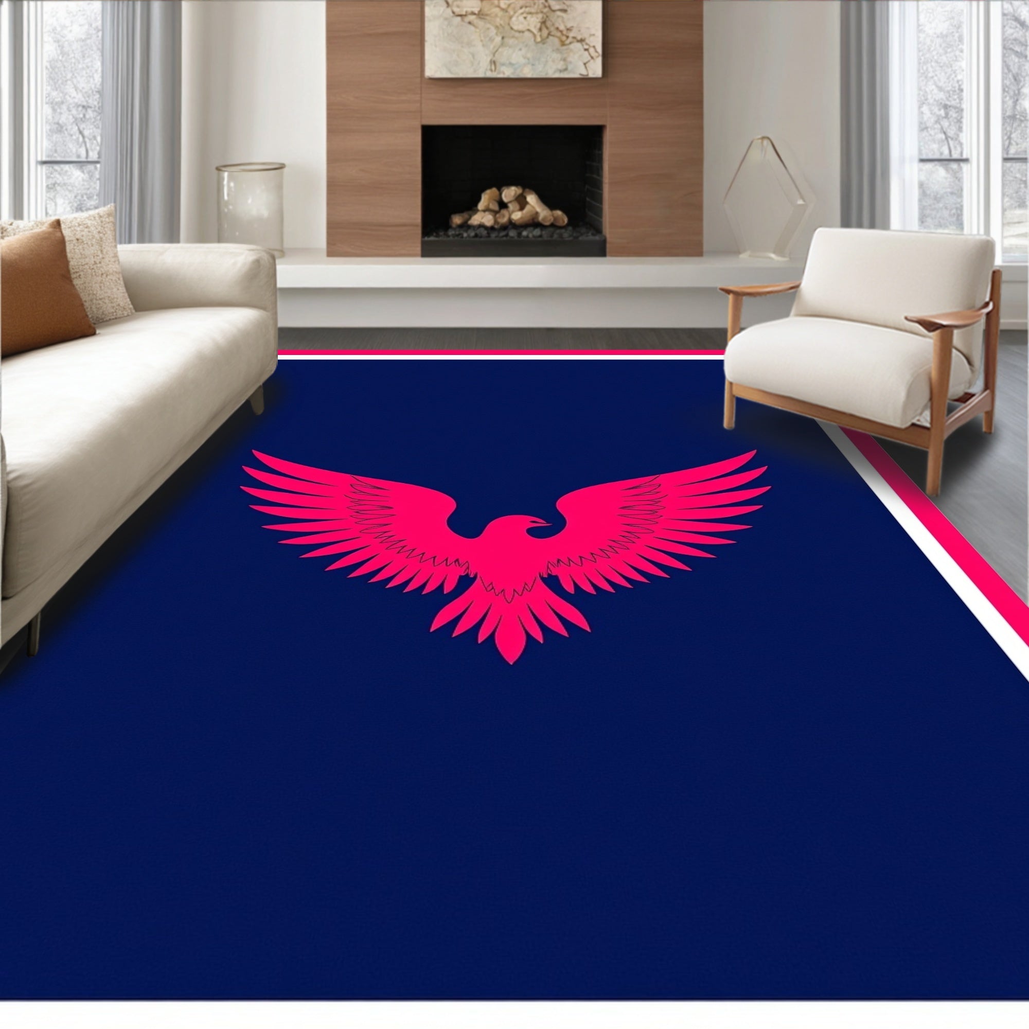 Bold Pink Eagle Navy Border Rug