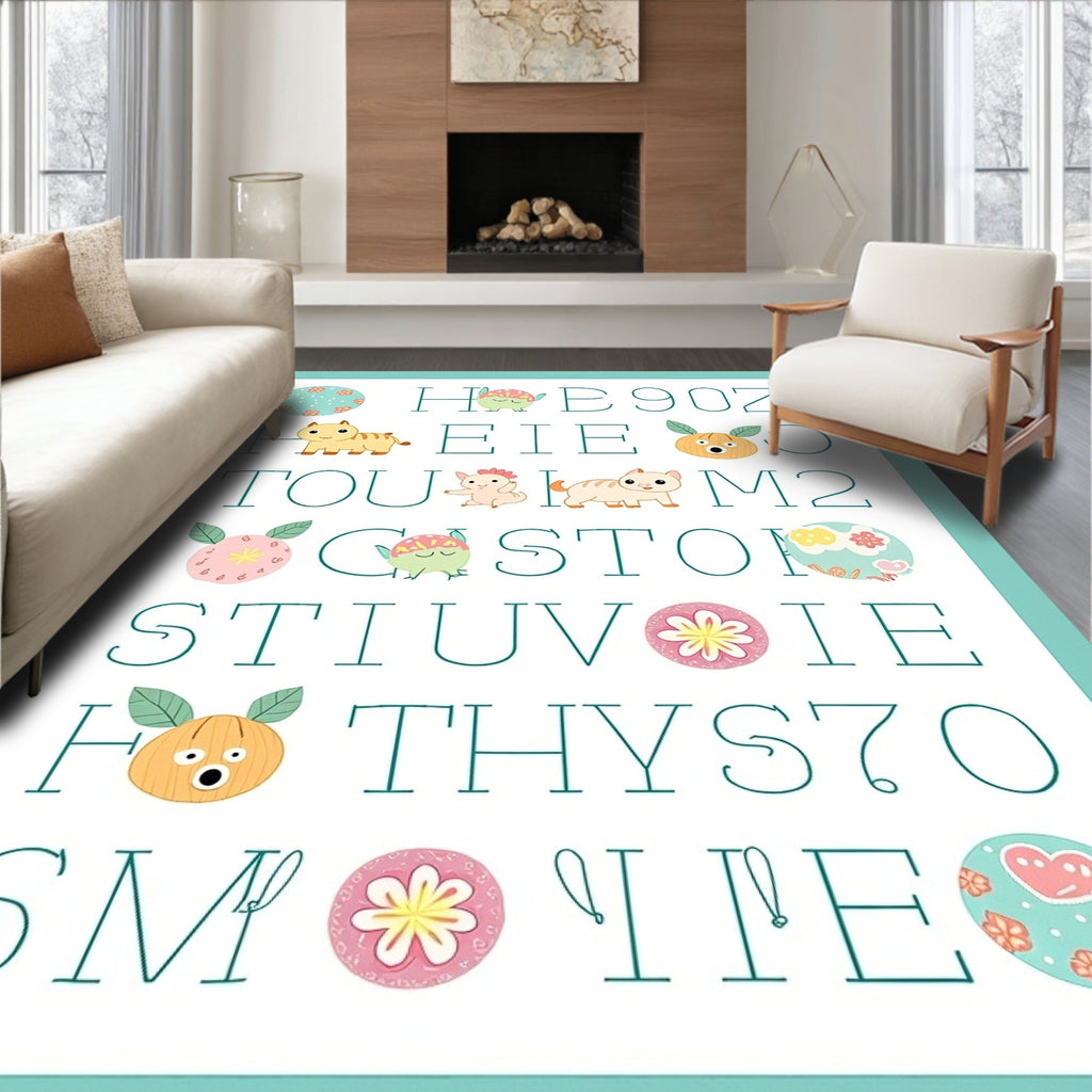 Cute Critters And Bright Flowers Alphabet Rug