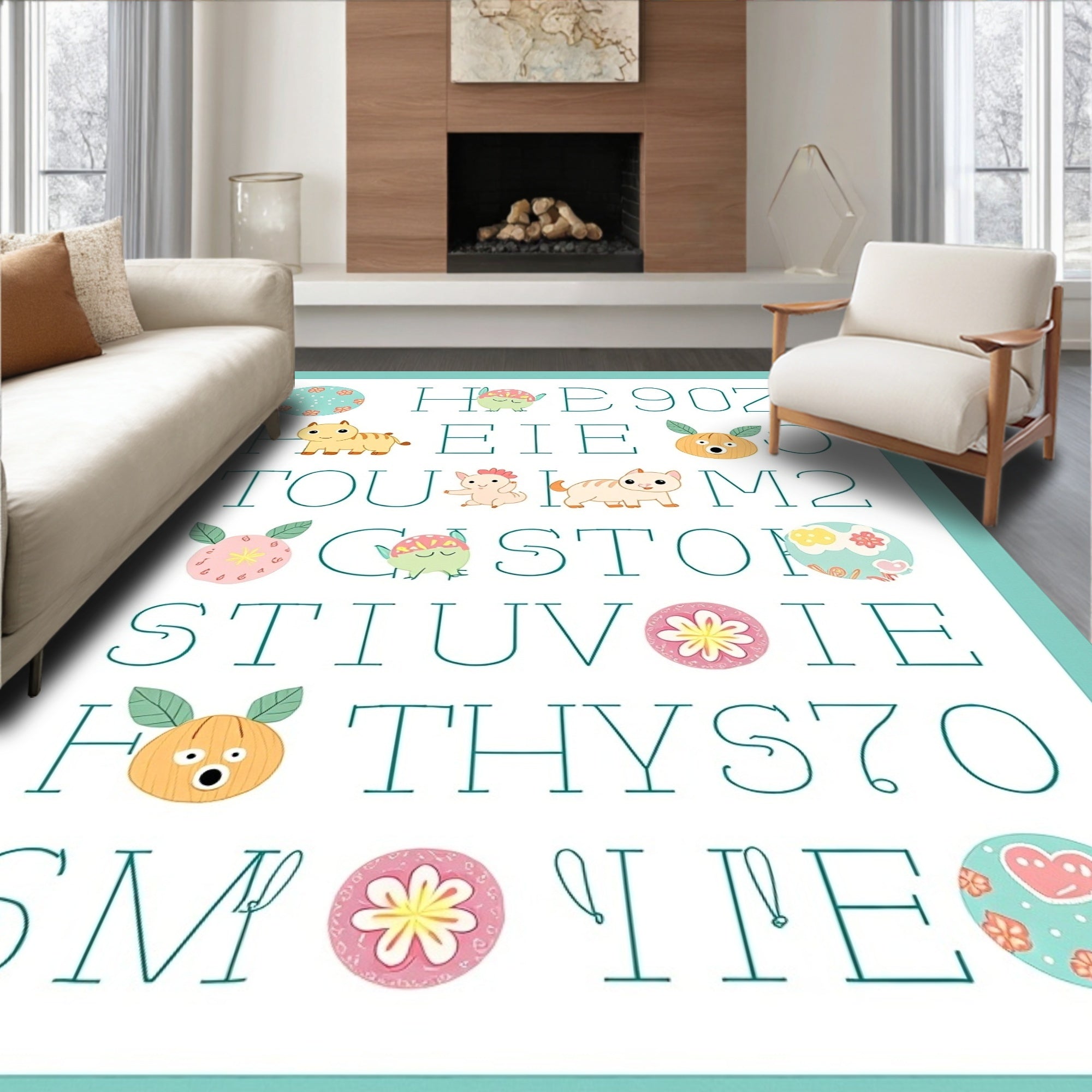 Cute Critters And Bright Flowers Alphabet Rug