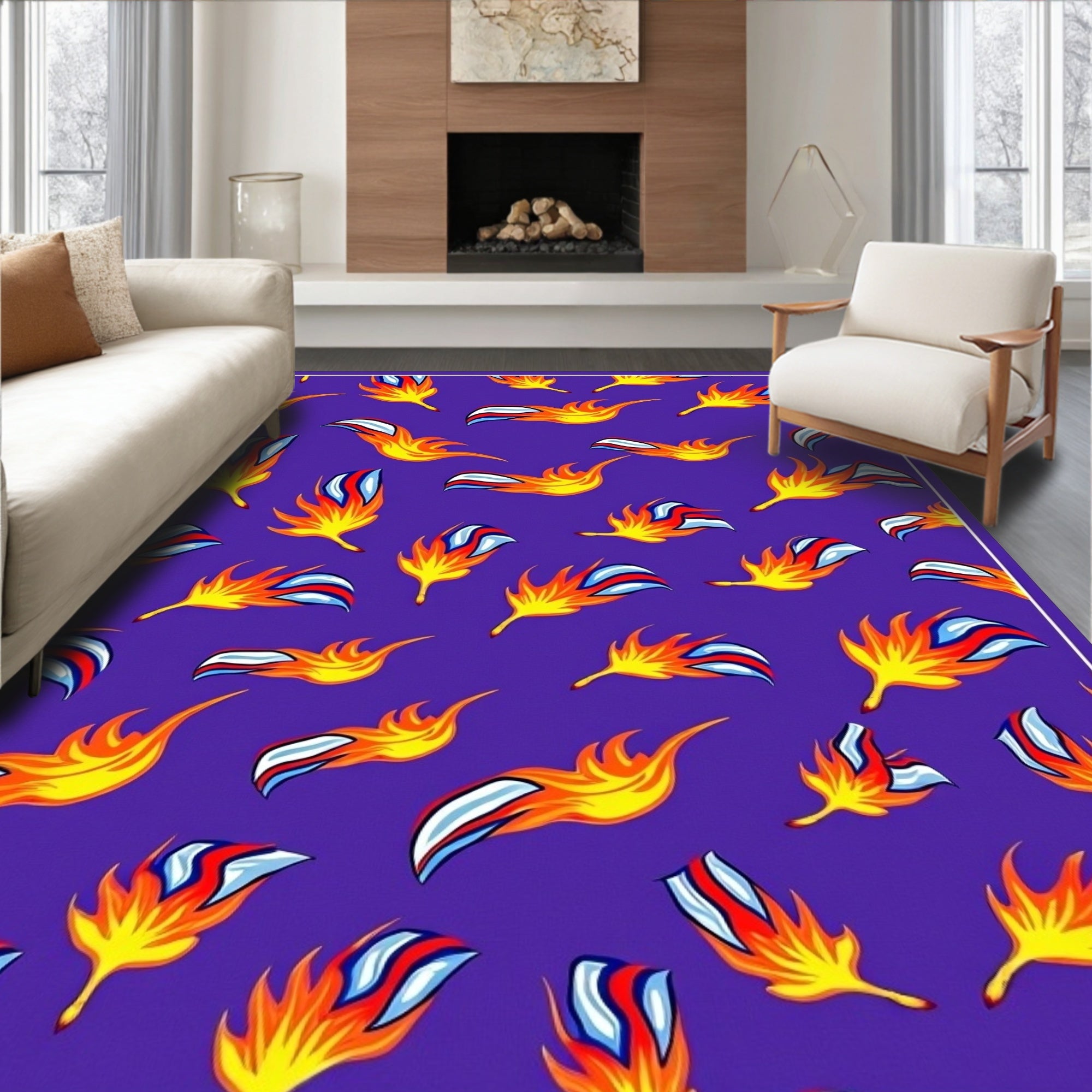 Vibrant Yellow Flame Abstract Composition Rug