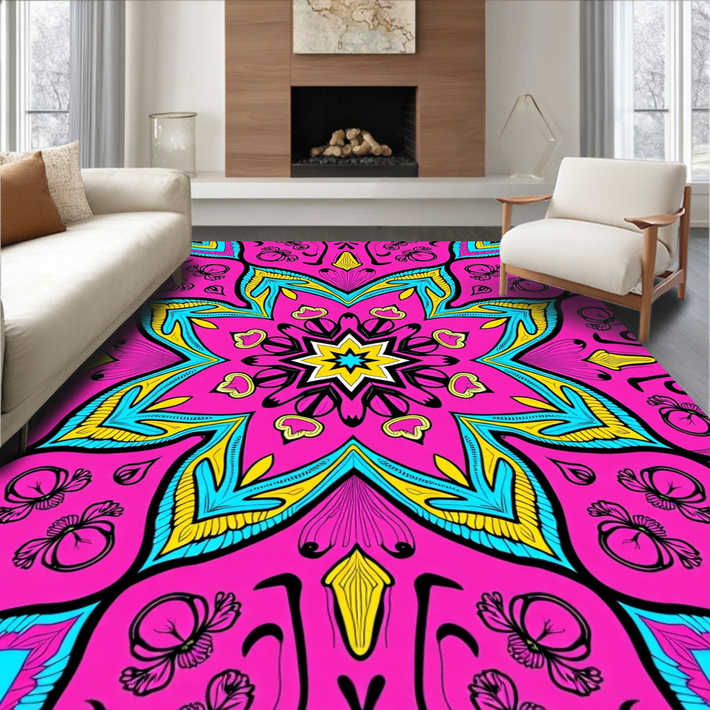 Vibrant Hot Pink Floral Starburst Rug