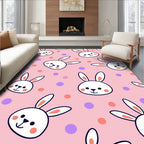 Whimsical Pink Bunny Polka Dot Rug