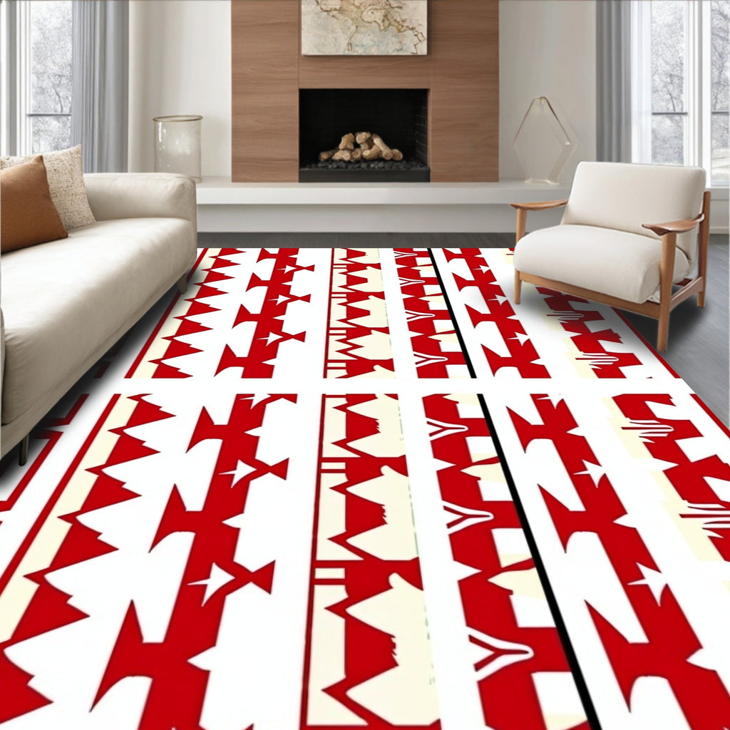 Red Bifold Geometric Stripes Rug