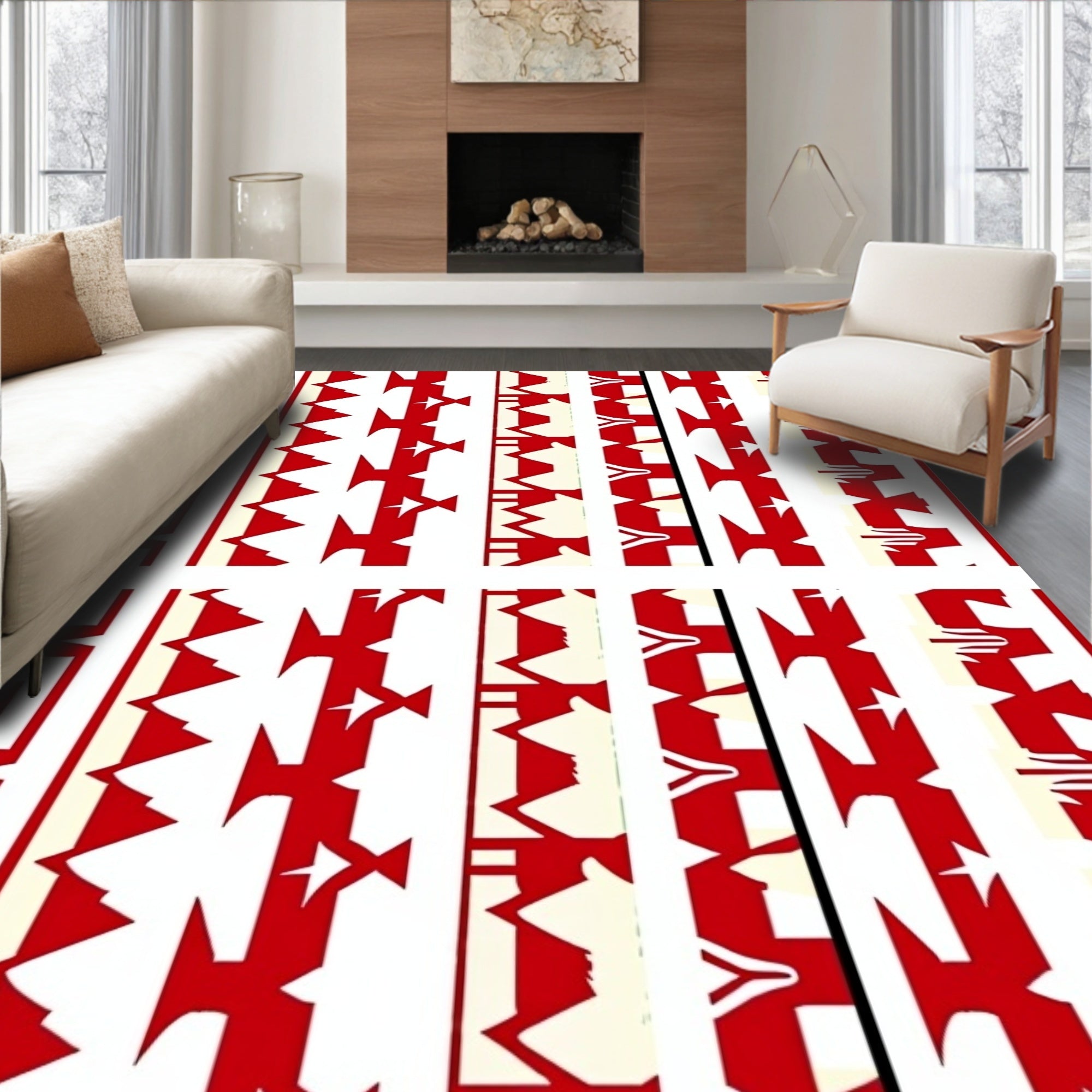 Red Bifold Geometric Stripes Rug