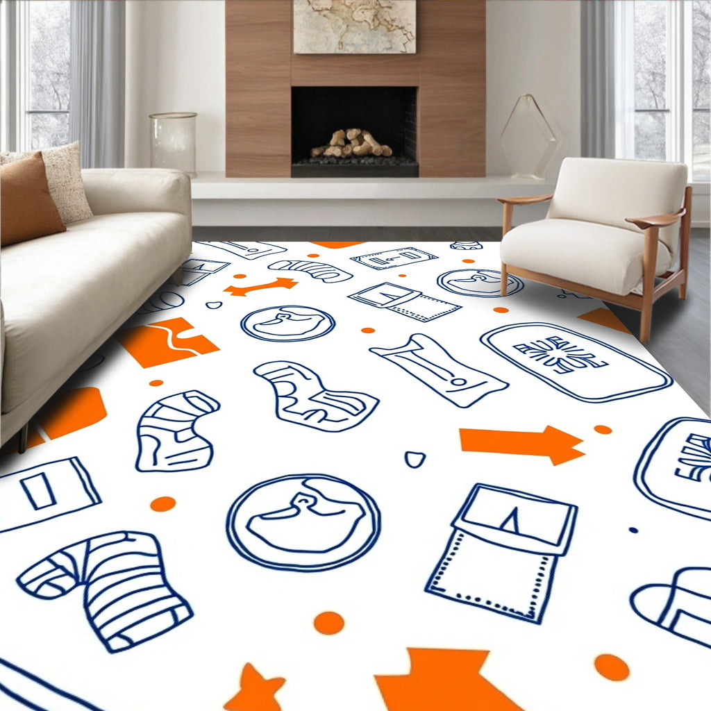 Blue Bandage Orange Arrow Doodle Rug