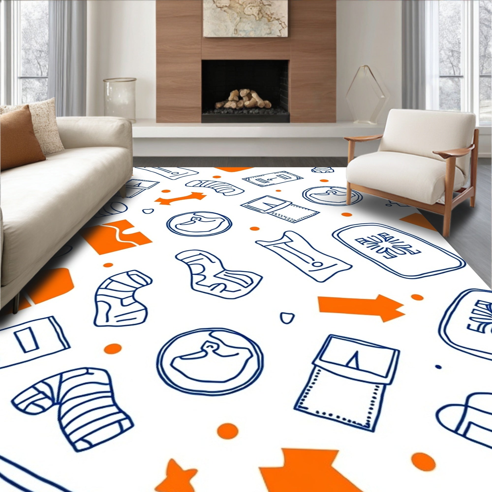 Blue Bandage Orange Arrow Doodle Rug