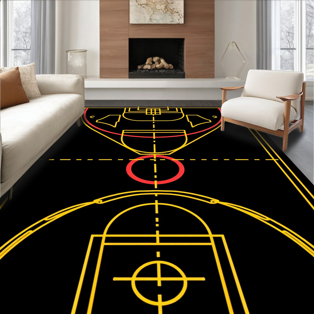 Bold Black Yellow Court Line Rug
