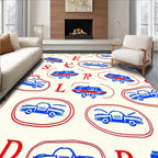 Retro Red Blue Car Alphabet Rug
