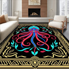 Vivid Teal Red Octopus Frame Rug