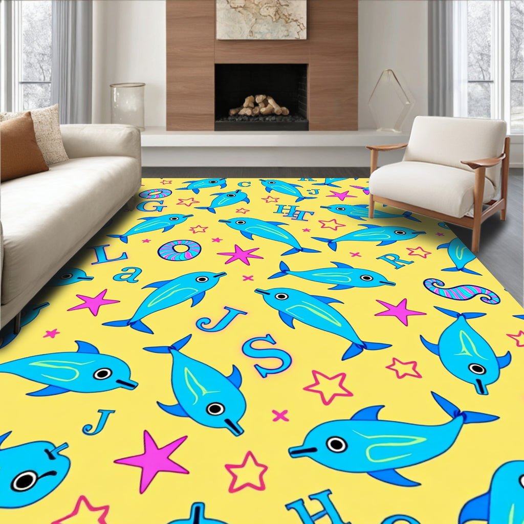 Blue Dolphin Star Alphabet Fun Rug
