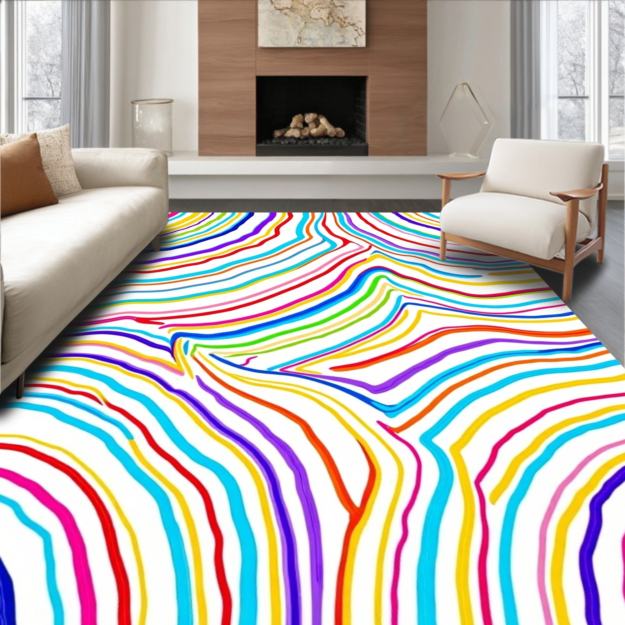 Colorful Wavy Abstract Lines Rug