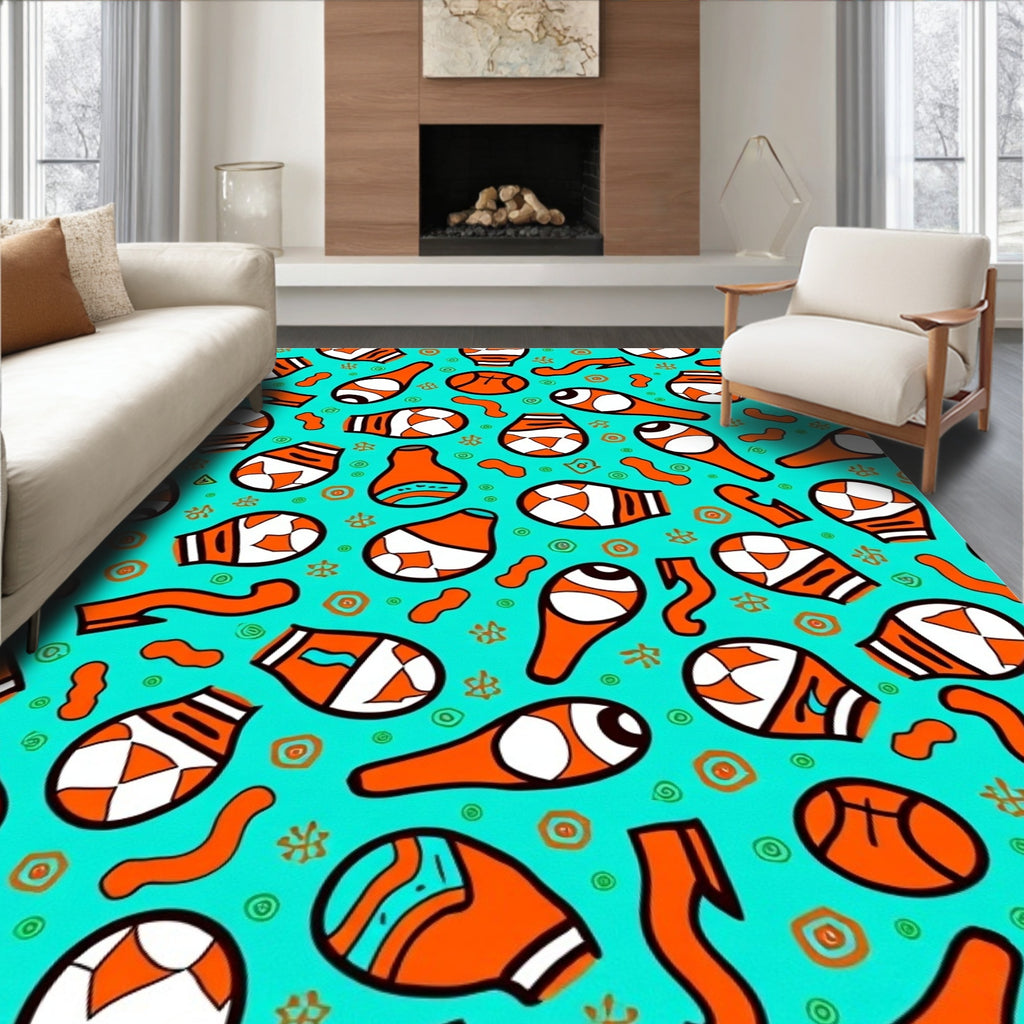 Orange White Teal Organic Flow Rug