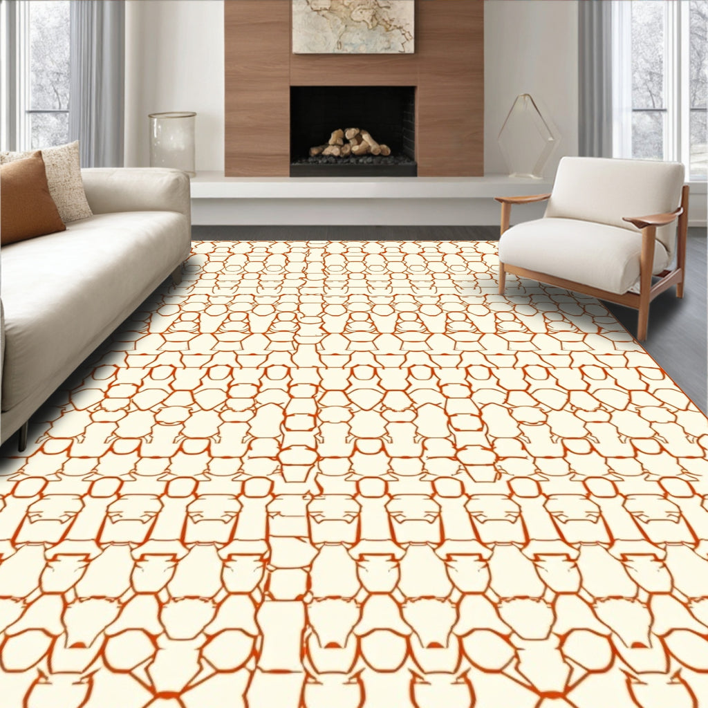 Antique Ochre Honeycomb Lattice Rug