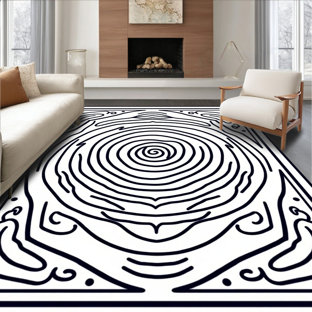 Black Abstract Swirl Wood Grain Rug