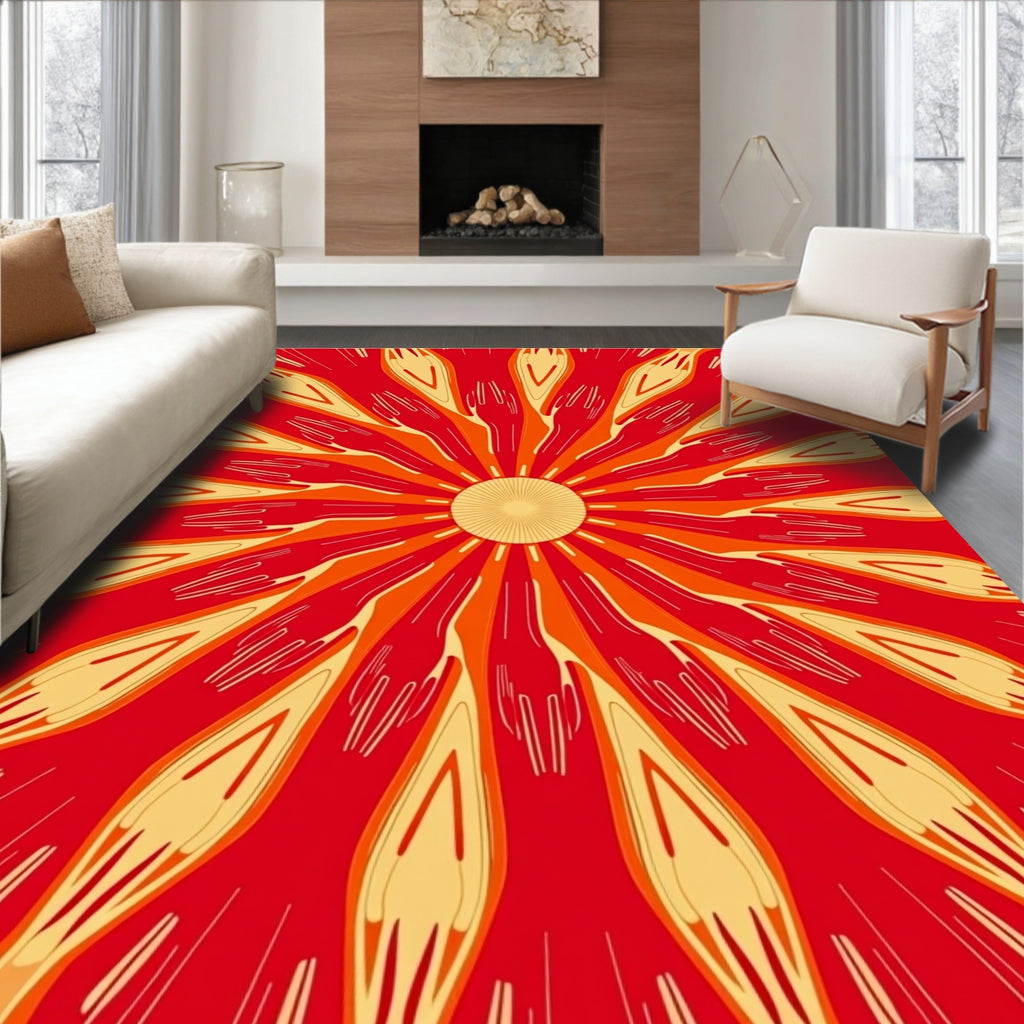 Vibrant Red Flame Sunburst Rug
