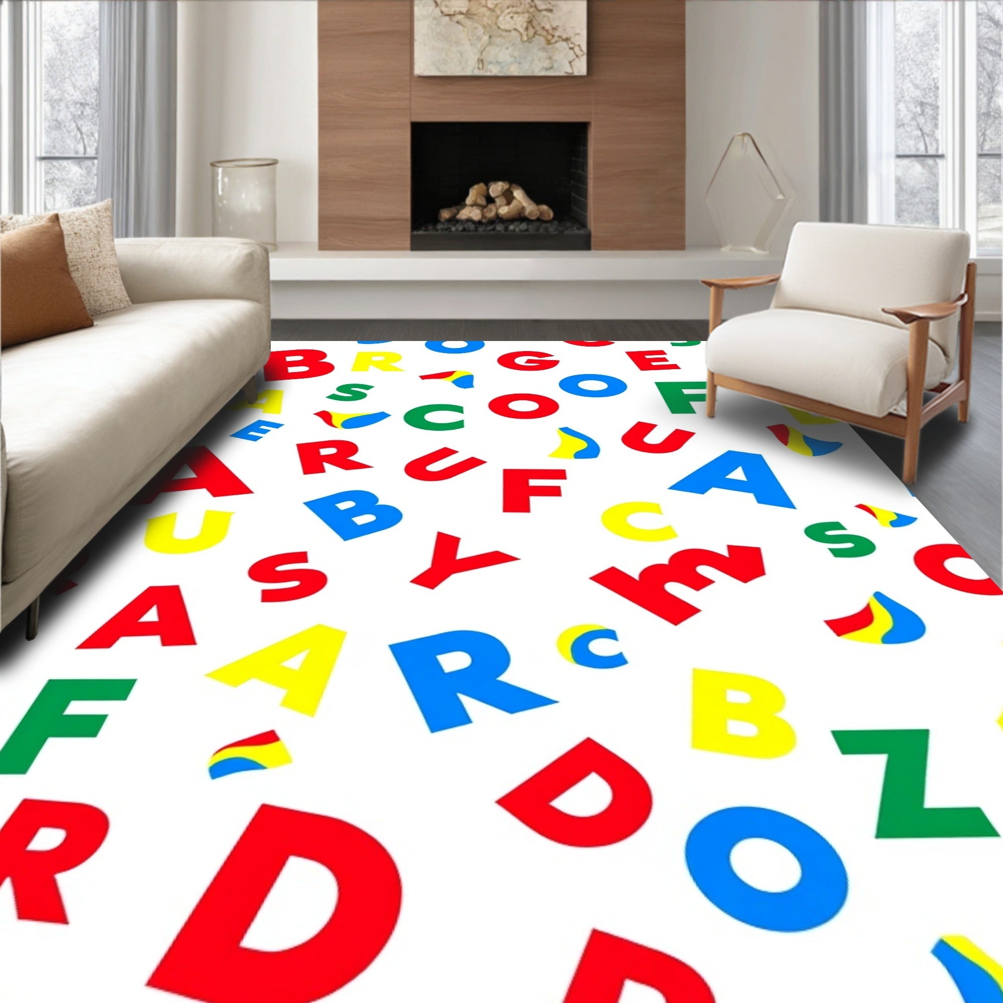 Bold Alphabet Collage Colorful Letter Rug