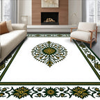 Gold Green Floral Symmetry Border Rug